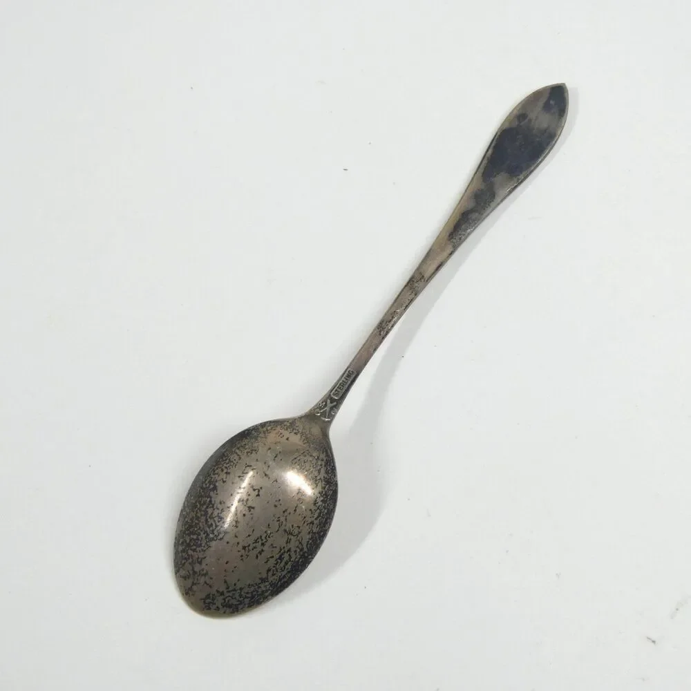 Alaska Sterling Silver Souvenir Spoon w/ Blue Enamel Art Deco Vintage